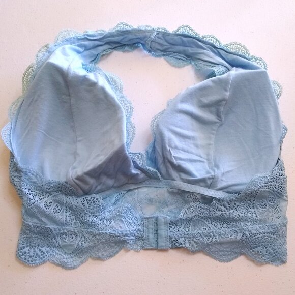 1X Pale Blue Halter Neck Lace Bra + Matched Earrings! Sexy Seductive & Alluring! - Picture 10 of 14